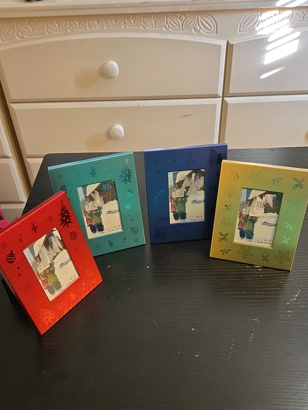 Colorful Holiday Photo Frame Set - Red, Teal, Blue, Gold